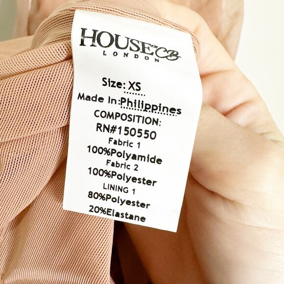 House of CB Leila Strapless Blush Mesh Shirred Bodycon Mini Dress Cream Size XS - Picture 10 of 12